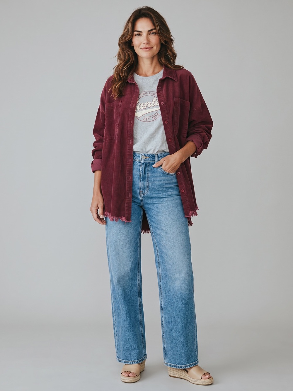 easel Oversized Maroon Corduroy Button-Down Shirt